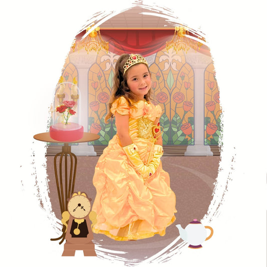 belle dress to impress yellow ball gown, ruffled and full of volume dress great costume for kids and toddlers