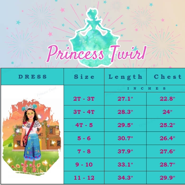 encanto mirabel dress for girls age 2 3 4 5 6 7 8 9 10 11 12