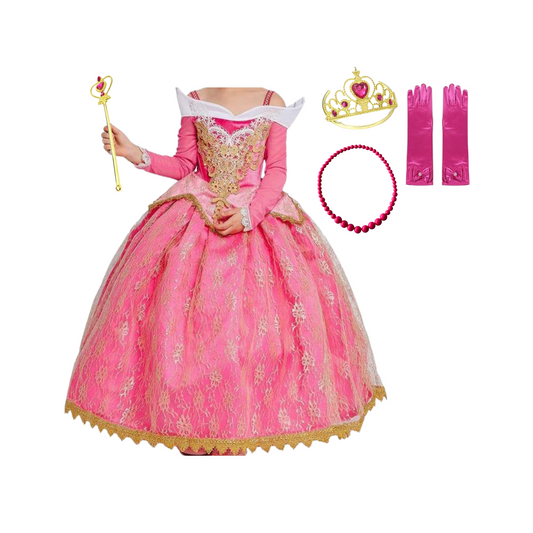 Disney-Inspired Sleeping Beauty Princess Aurora Deluxe Dress with Accessories