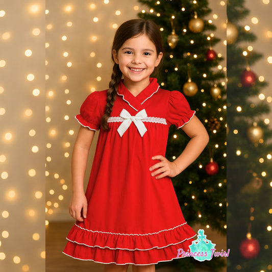 Red Clara Nutcracker dress Christmas Eve cotton dress