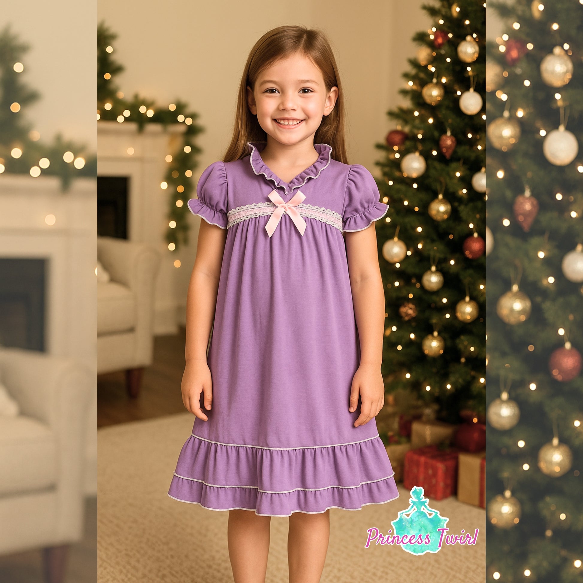 Purple Christmas Morning Dress for kids – Princess Twirl