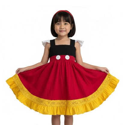 Mickey Mouse Red and Black Kids Dress Disneybound Dress for Girls