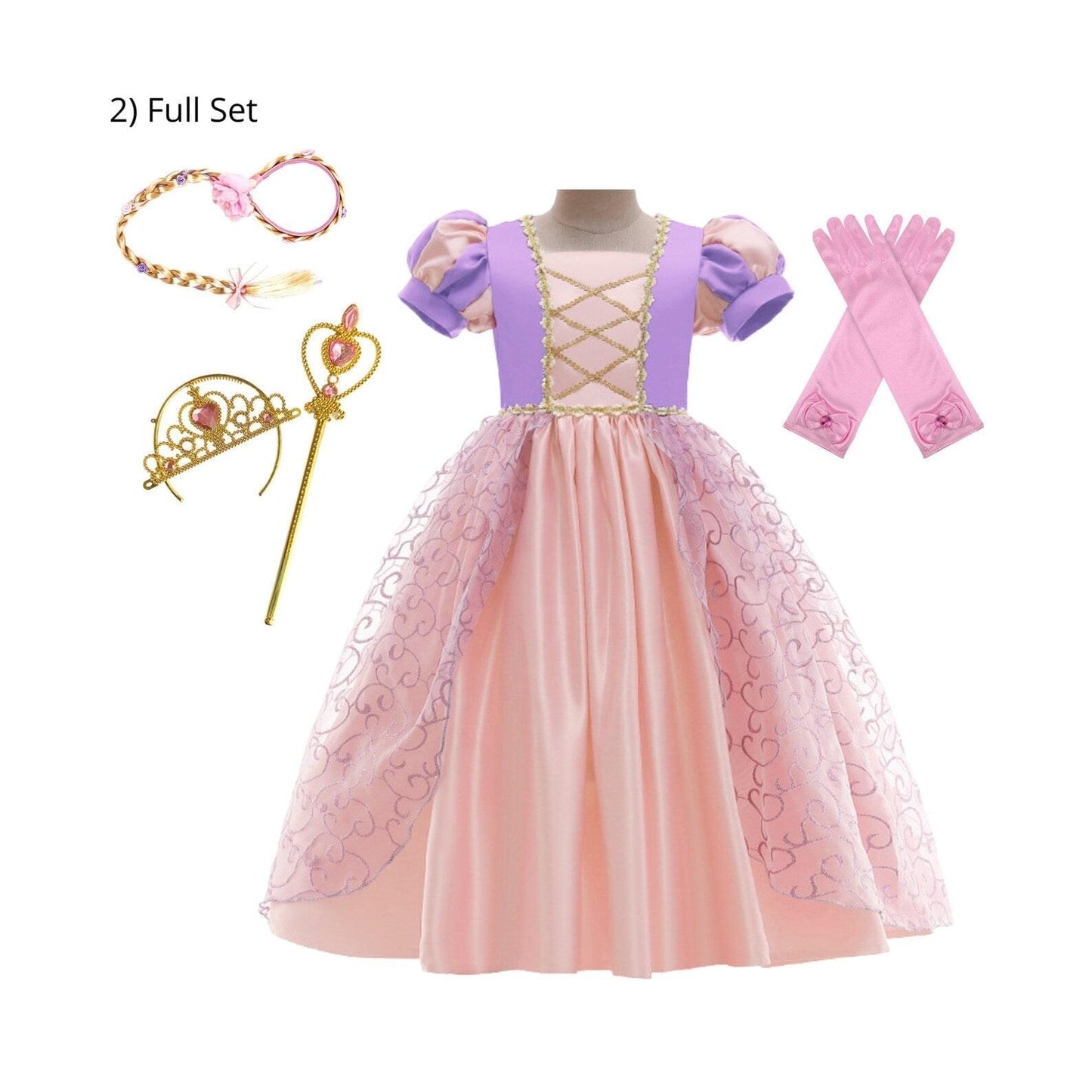 Deluxe Pink Rapunzel Dress - Disney-Inspired Birthday Princess Dress Up Costume Full Set