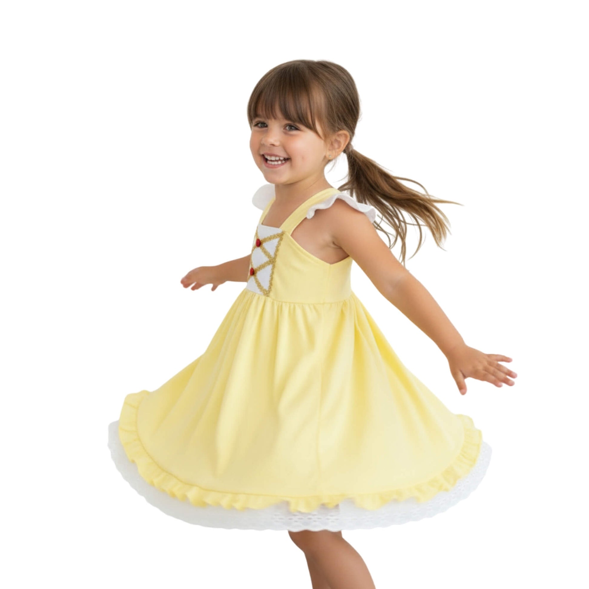 Beauty Princess Dress Yellow and White Casual Costume for Kids