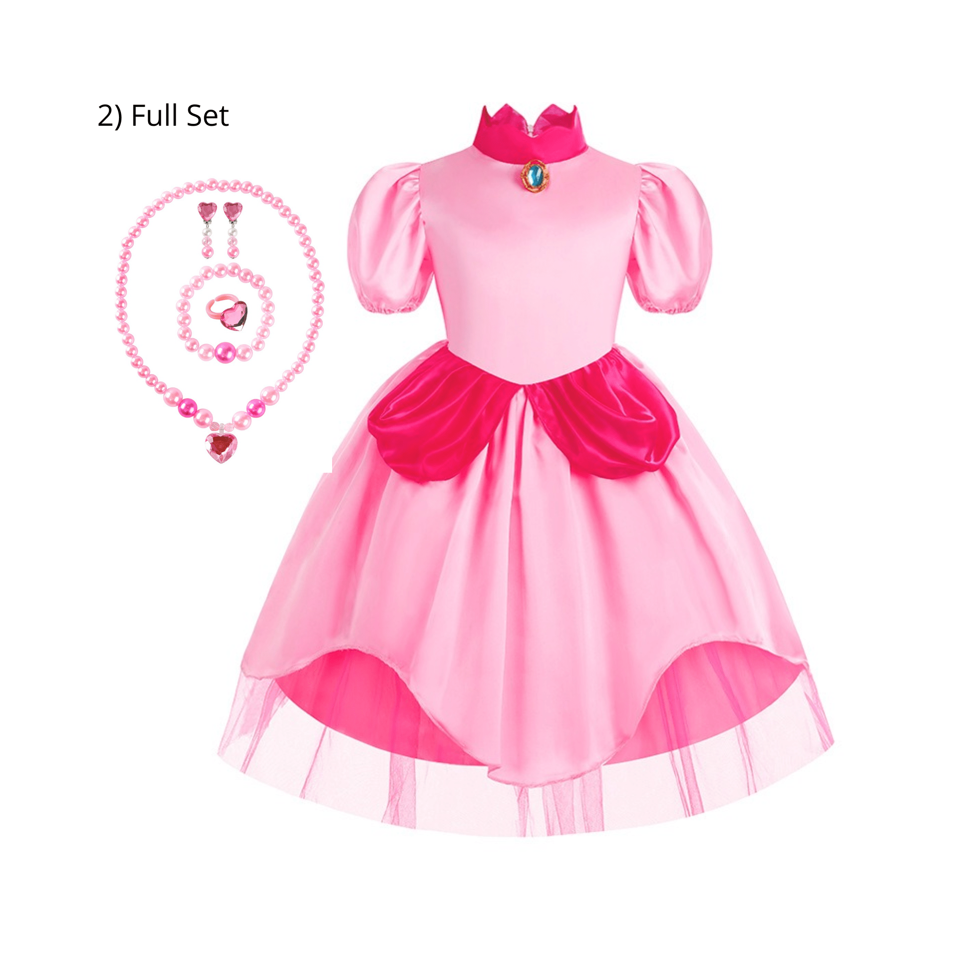 Disney-Inspired Mario Bros Princess Peach Dress, Perfect for Halloween and Birthdays Full Set