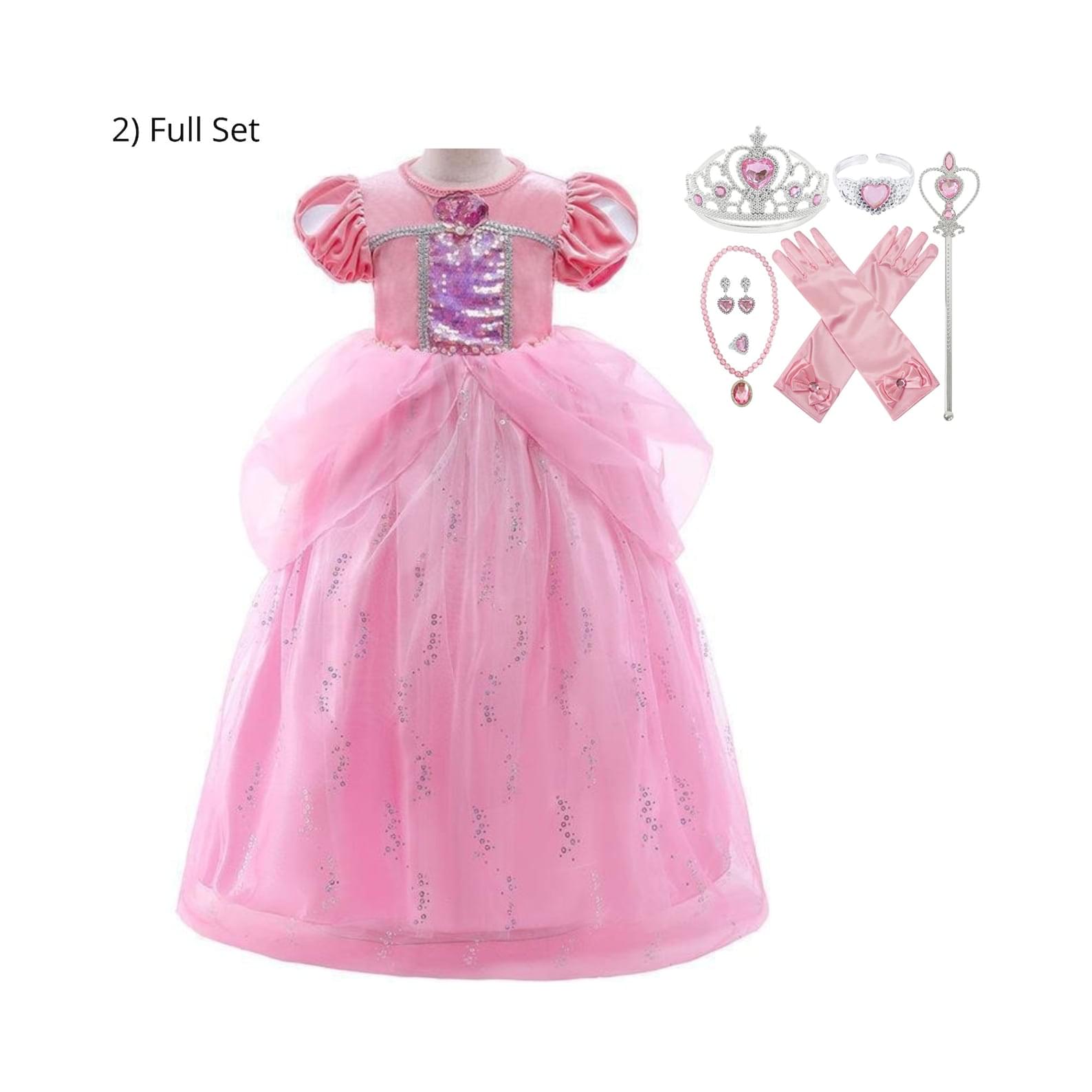 Disney-Inspired Pink Little Mermaid Ariel Dress with Birthday Accessories Full Set
