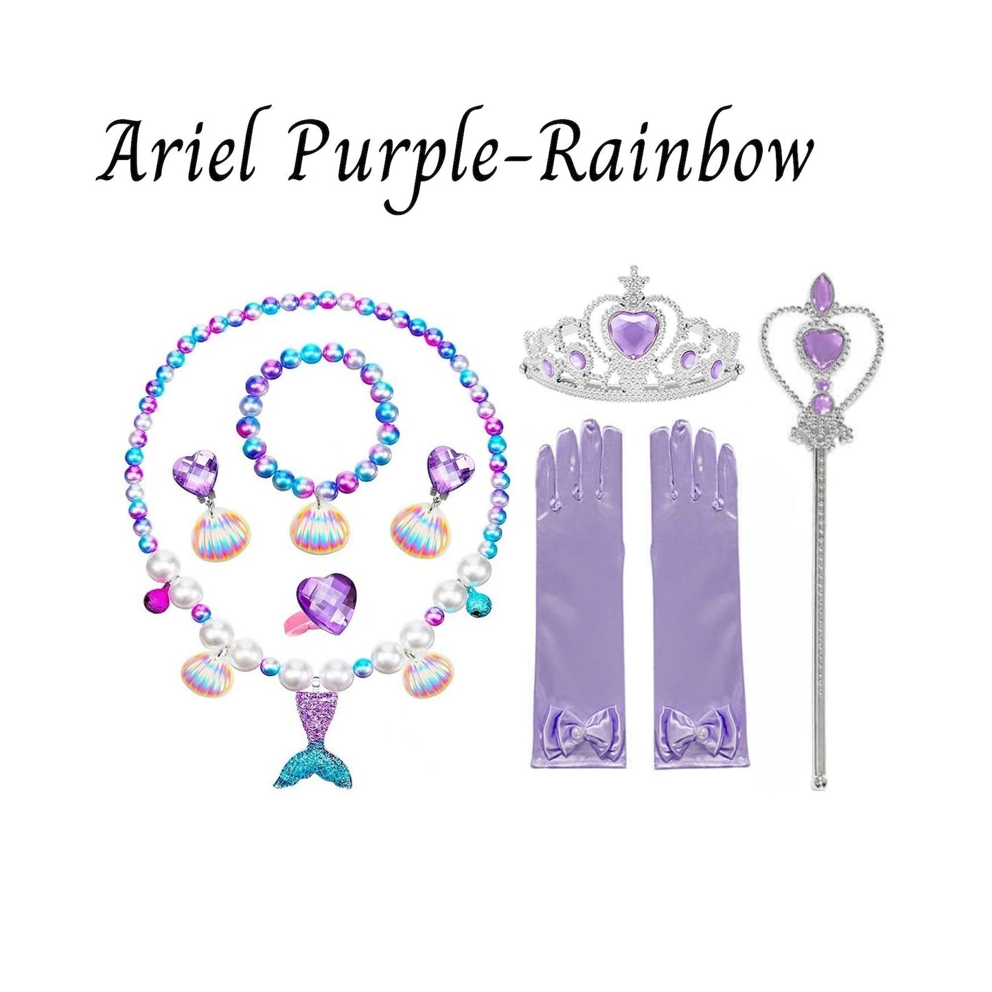 Disney-Inspired Princess Ariel Little Mermaid Accessories with Personalized Tote Bag, Ariel Little Mermaid Gift Set Ariel Purple Rainbow Accessories