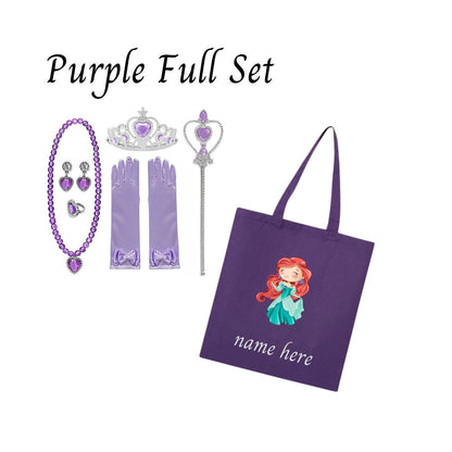 Disney-Inspired Princess Ariel Little Mermaid Accessories with Personalized Tote Bag, Ariel Little Mermaid Gift Set Ariel Purple Full Set (Tote Bag + Accessories)