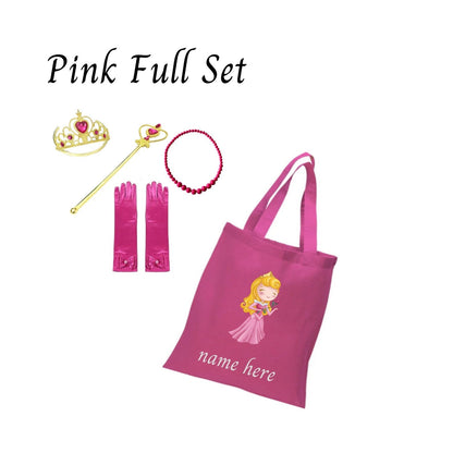 Disney-Inspired Princess Aurora Sleeping Beauty Accessories with Personalized Tote Bag, Princess Aurora Gift Set Aurora Pink Full Set (Tote Bag + Accessories)