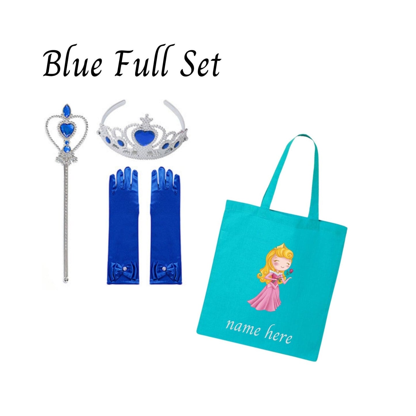 Disney-Inspired Princess Aurora Sleeping Beauty Accessories with Personalized Tote Bag, Princess Aurora Gift Set Aurora Blue Full Set (Tote Bag + Accessories)