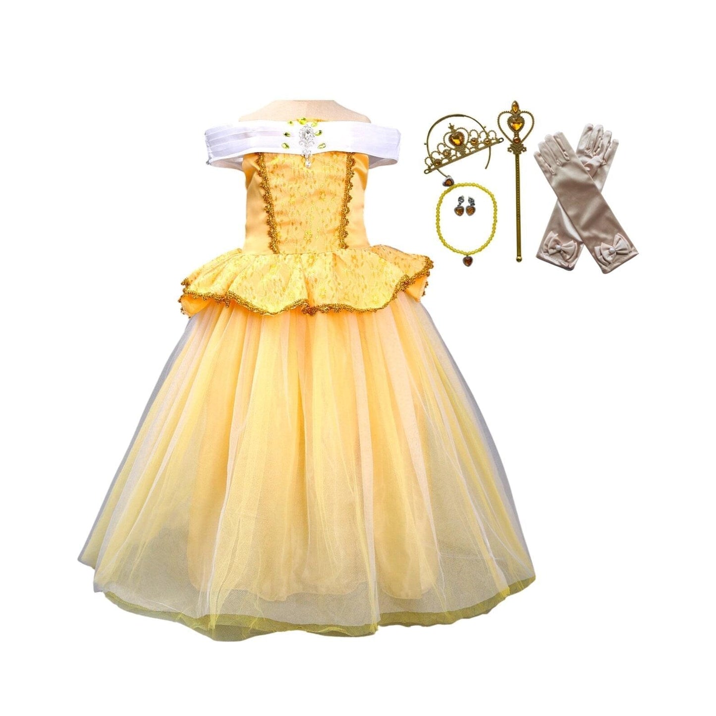 Disney-Inspired Princess Belle Deluxe Dress with Beauty and the Beast Accessories