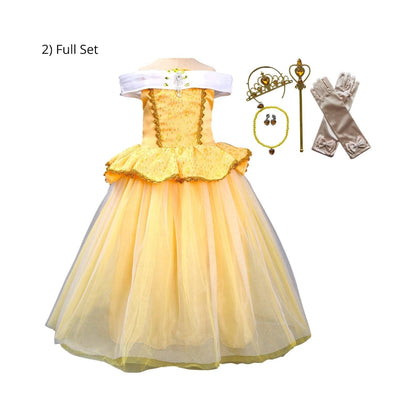 Disney-Inspired Princess Belle Deluxe Dress with Beauty and the Beast Accessories Full Set