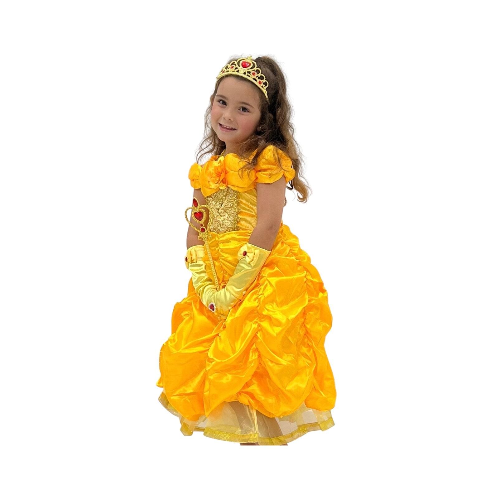 Disney-Inspired Princess Belle Dress with Beauty and the Beast Accessories