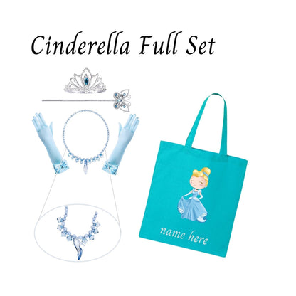 Disney-Inspired Princess Cinderella "La Cenicienta" Accessories with Personalized Tote Bag, Princess Cinderella Gift Set, Cinderella Full Set (Tote Bag + Accessories)