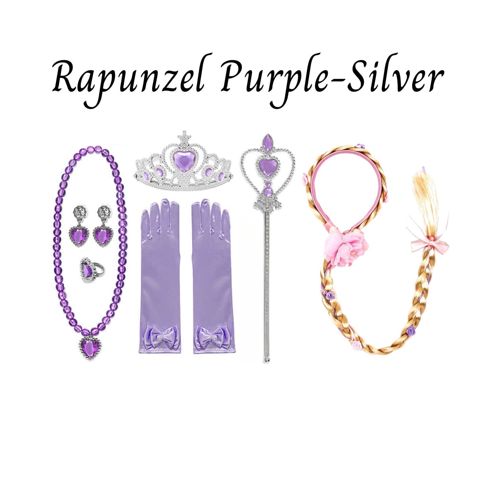 Disney-Inspired Princess Rapunzel Tangled Accessory Set + Personalized Tote Bag, Princess Rapunzel Tangled Gift Set Rapunzel Purple-Silver Accessories