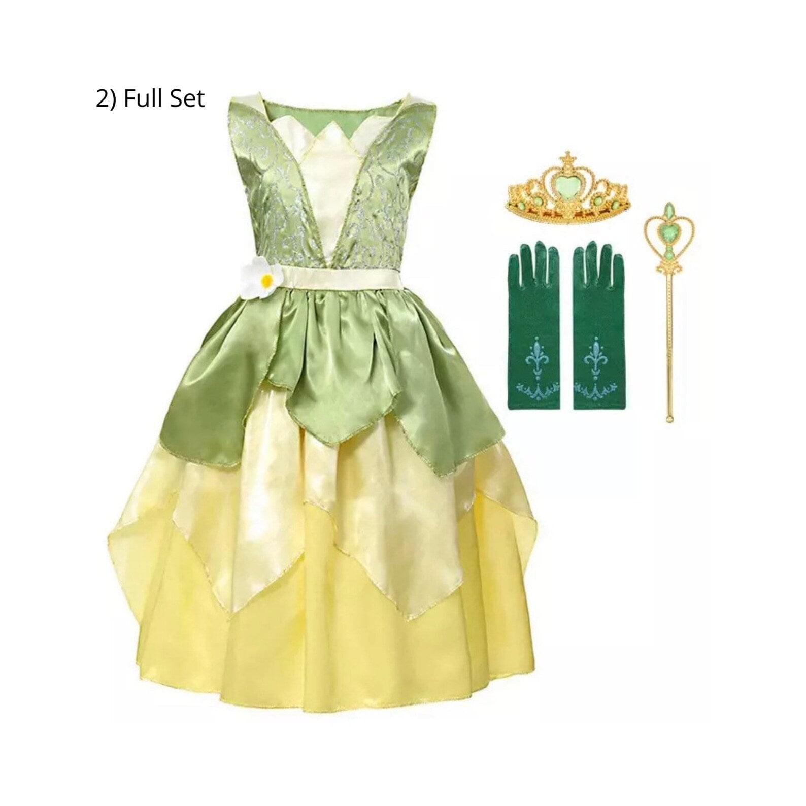 Disney-Inspired Princess Tiana Birthday Dress with The Frog Dress Costume Full Set