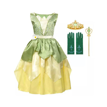 Disney-Inspired Princess Tiana Birthday Dress with The Frog Dress Costume