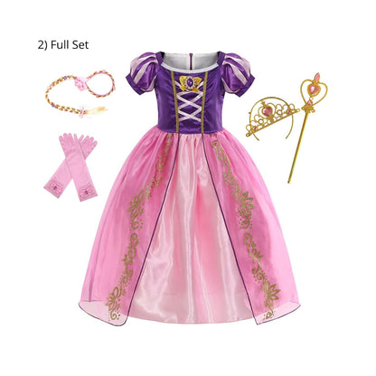 Disney-Inspired Purple-Pink Rapunzel Dress with Jewel for Birthday and Princess Dress Up Full Set