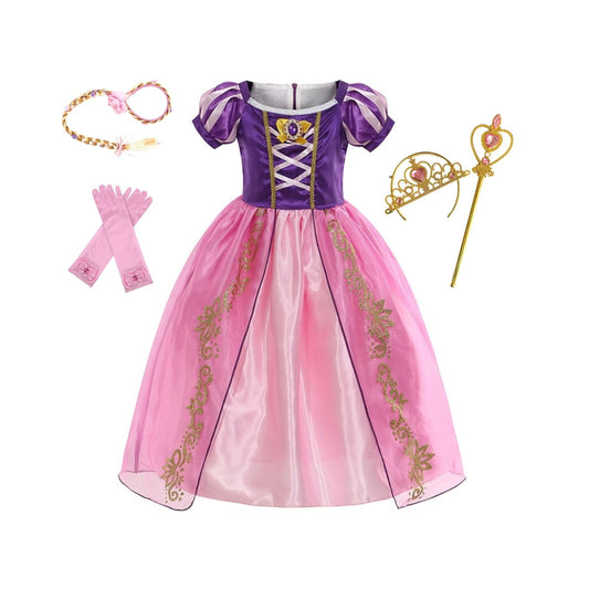 Disney-Inspired Purple-Pink Rapunzel Dress with Jewel for Birthday and Princess Dress Up