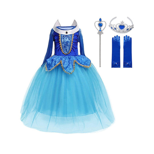 Disney-Inspired Sleeping Beauty Princess Aurora Blue Dress with Accessories