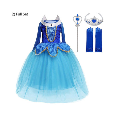 Disney-Inspired Sleeping Beauty Princess Aurora Blue Dress with Accessories Full Set