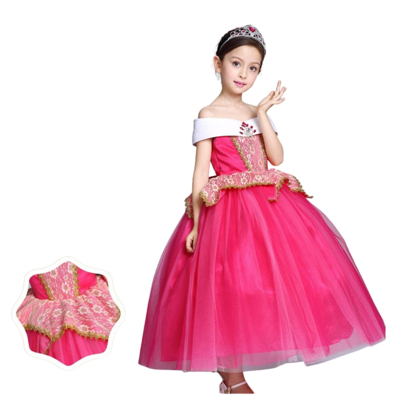 Disney-Inspired Sleeping Beauty Princess Aurora Pink Dress with Accessories.