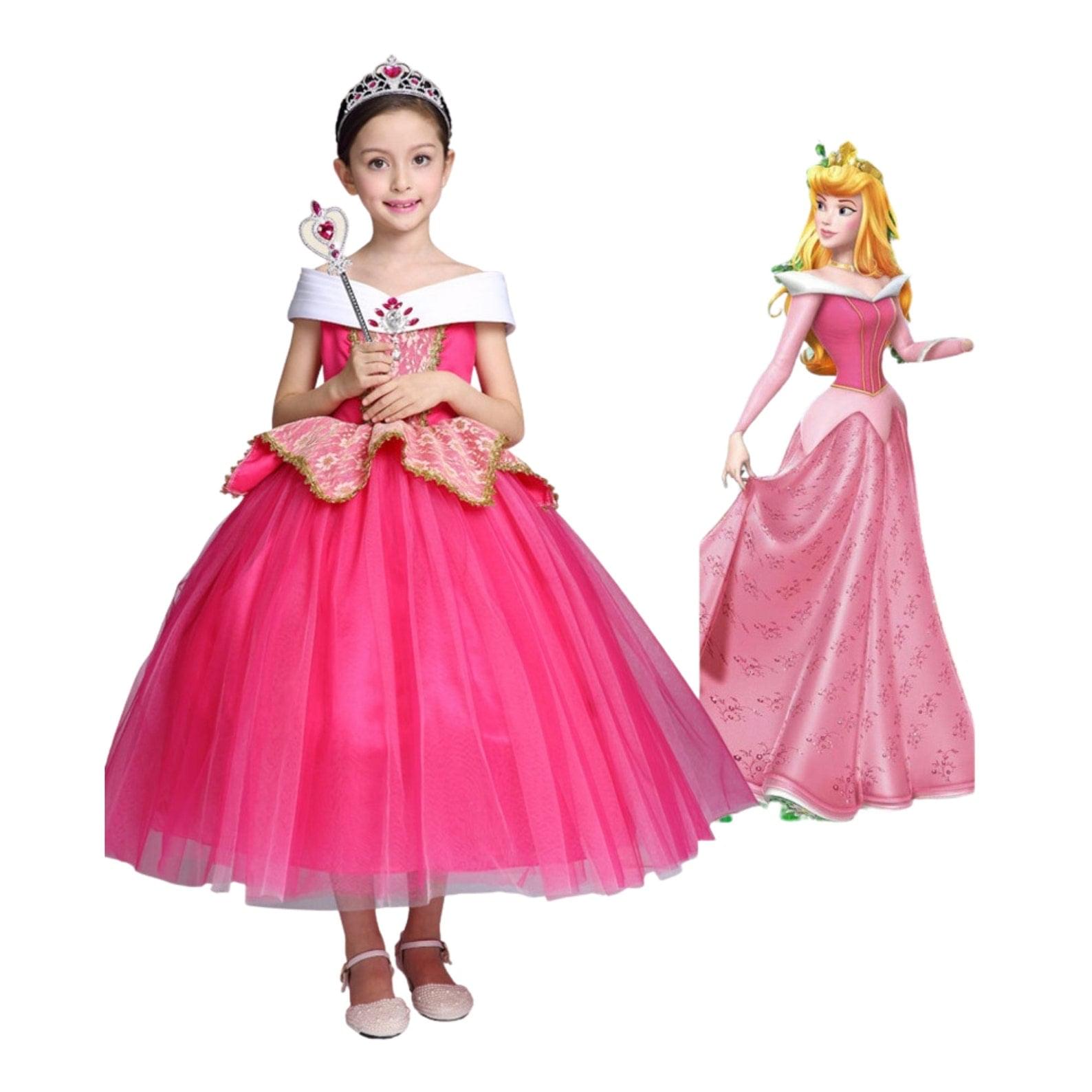 Disney-Inspired Sleeping Beauty Princess Aurora Pink Dress with Accessories.