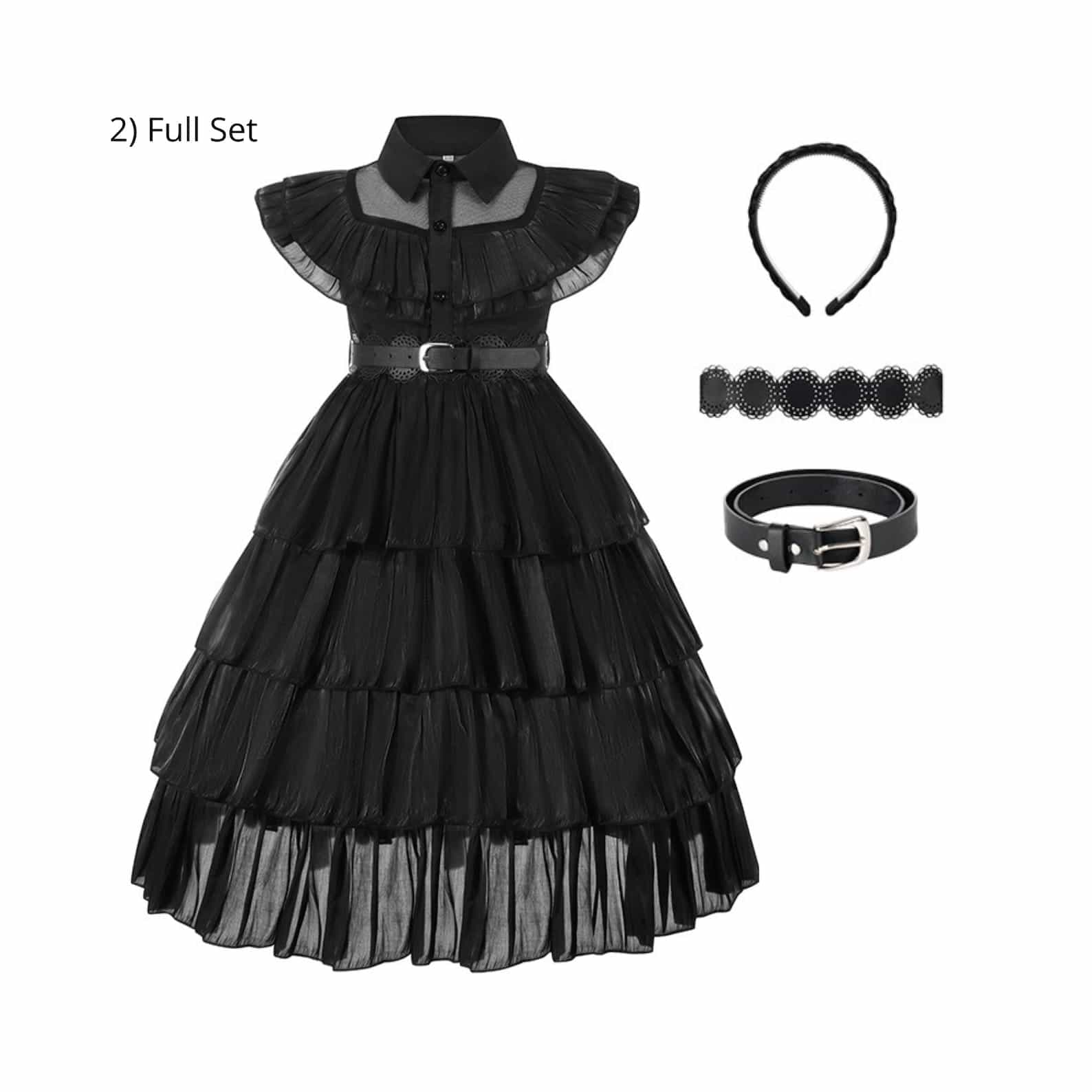 Disney-Inspired Wednesday Addams Dress, party costume, and Halloween Outfit Full Set