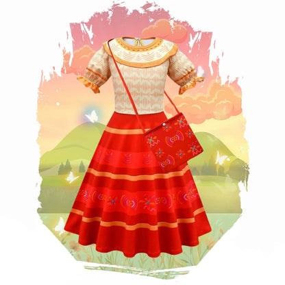 dolores dress encanto costume for kids and toddlers ages 3,4,5,6,7,8,9,10,11,12,13,14