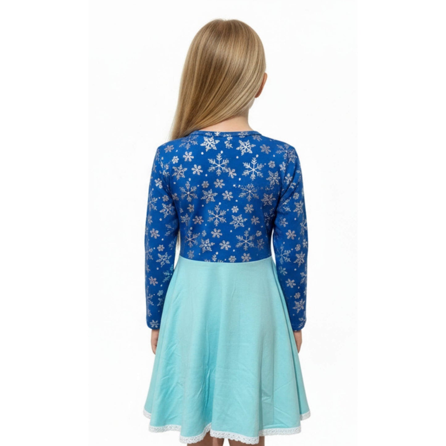 Frozen Elsa Inspired Dress for Girls Longsleeves Snowflakes
