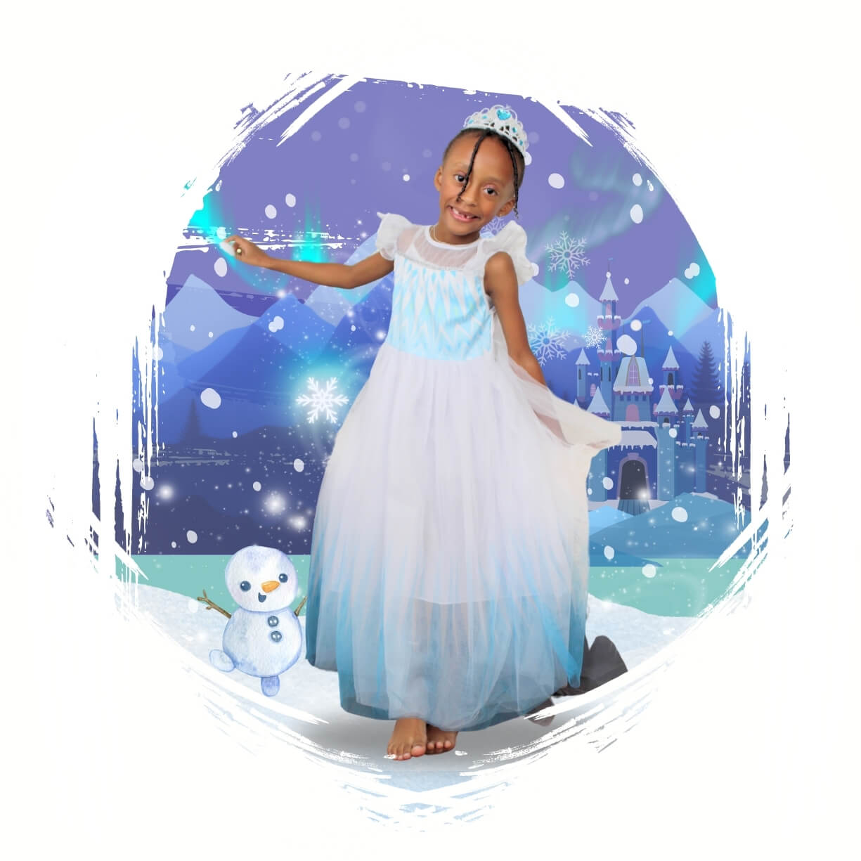 elsa gown for kids and toddlers. white gown with icy design