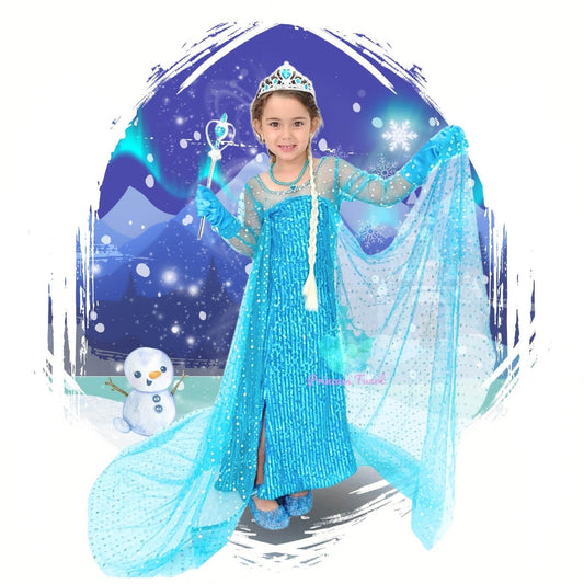 elegant elsa dress for girls blue squence with blue tulle and silver beads perfect christmas dress