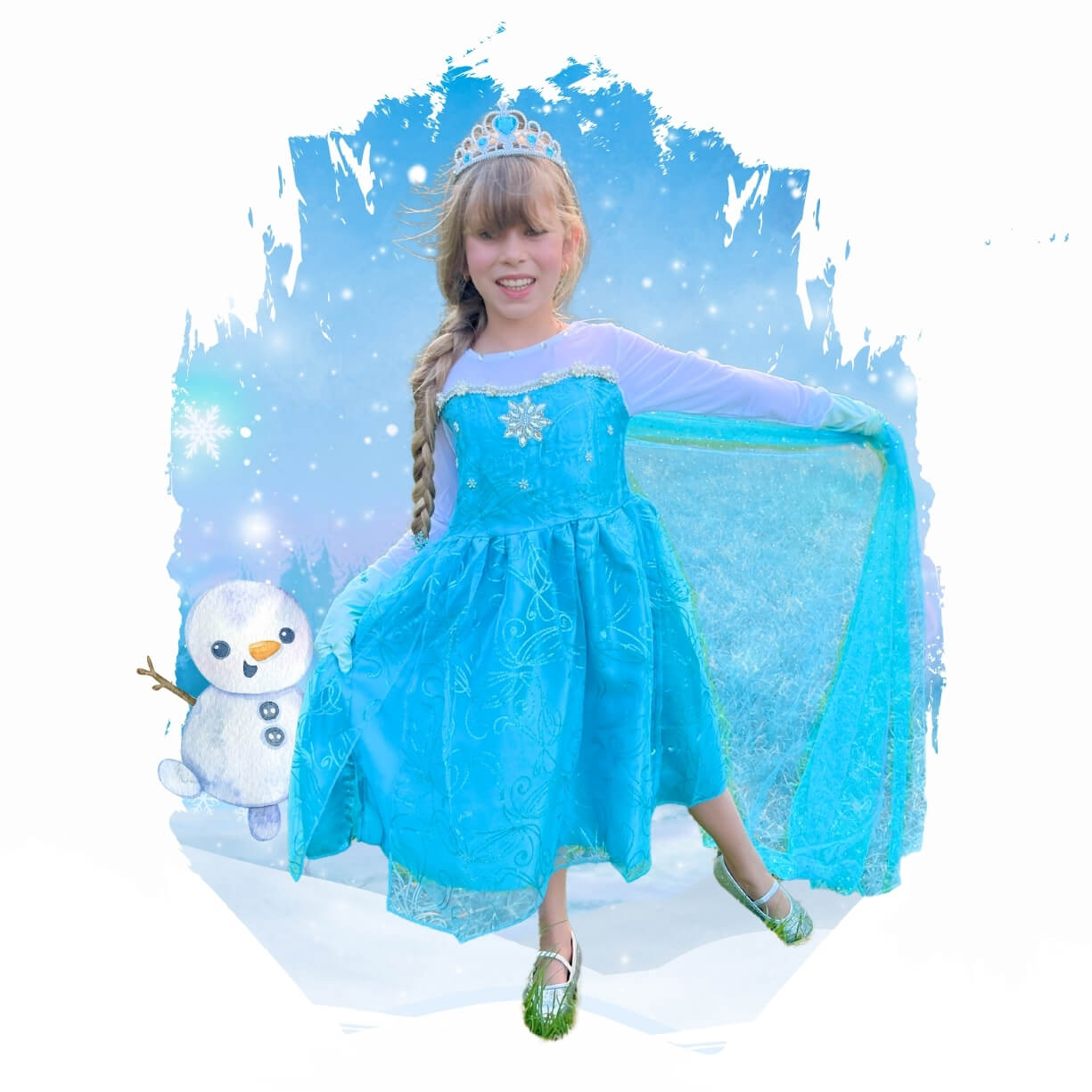 elsa dress up costume blue and white with snow beads