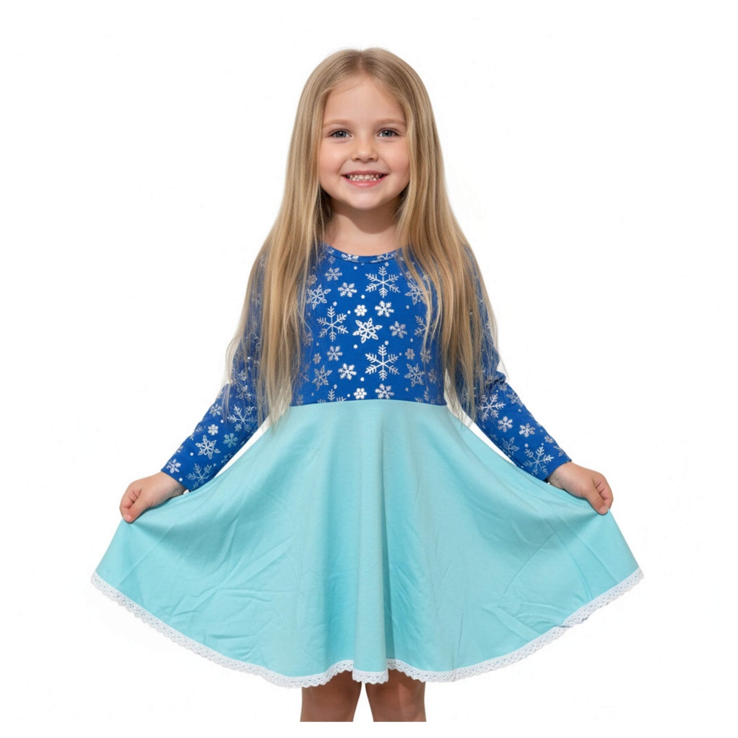 Frozen Elsa Inspired Dress for Girls Longsleeves Snowflakes