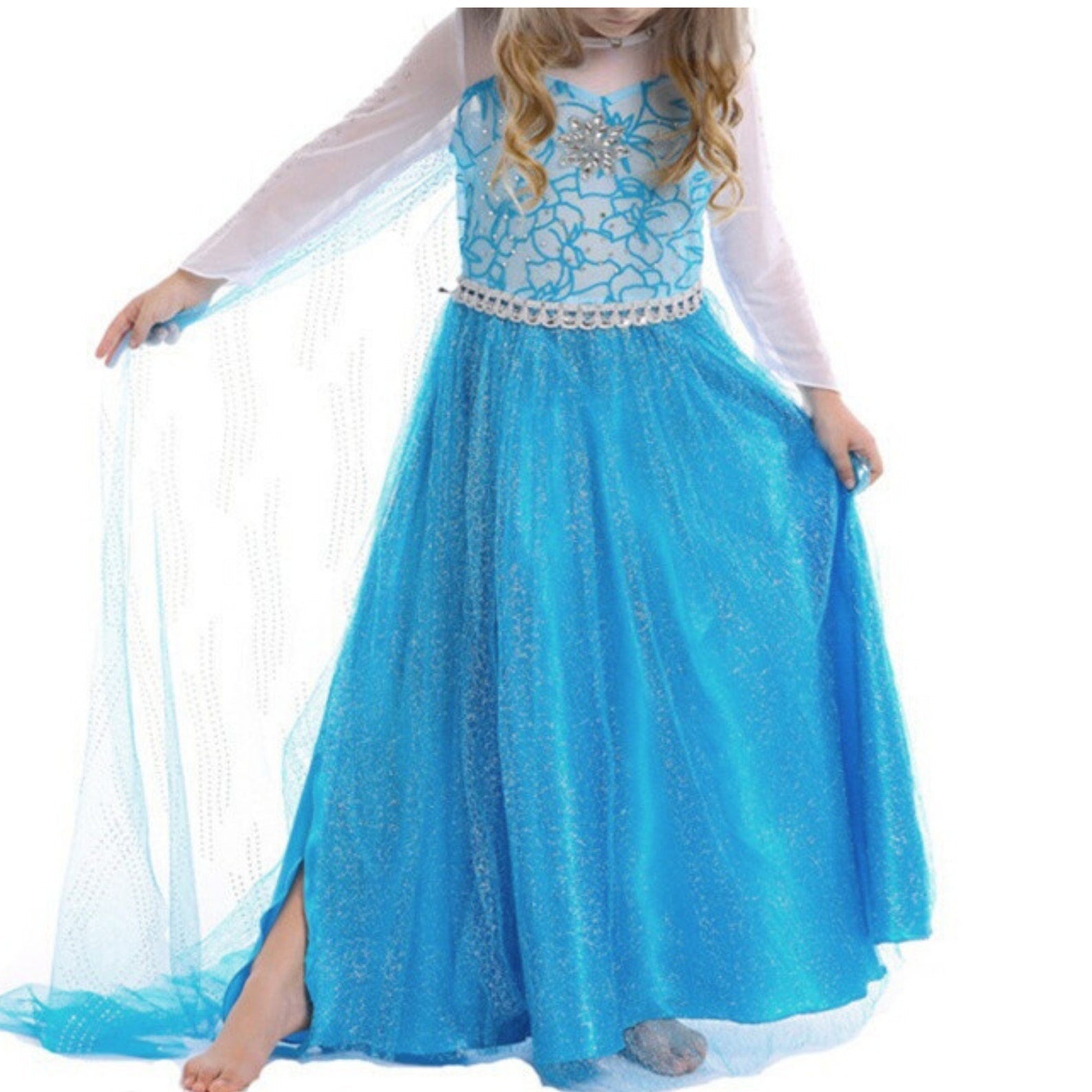 Elsa Ice Queen Gift Set: Frozen-Inspired Blue Birthday Dress & Costume.