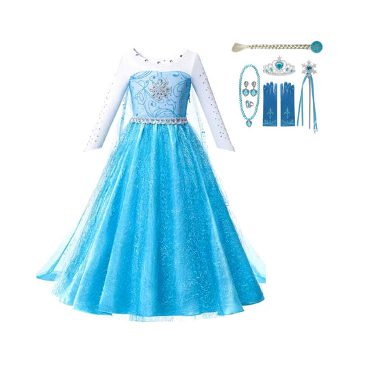 Elsa Ice Queen Gift Set: Frozen-Inspired Blue Birthday Dress & Costume. Dress + Accessories