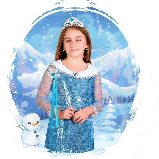 blue shiny elsa dress longsleeves for girls