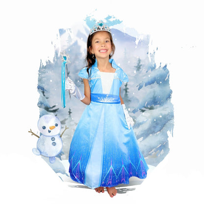 elsa blue dress with blue ombre silver accents. halloween costume for girls 10 years olf.