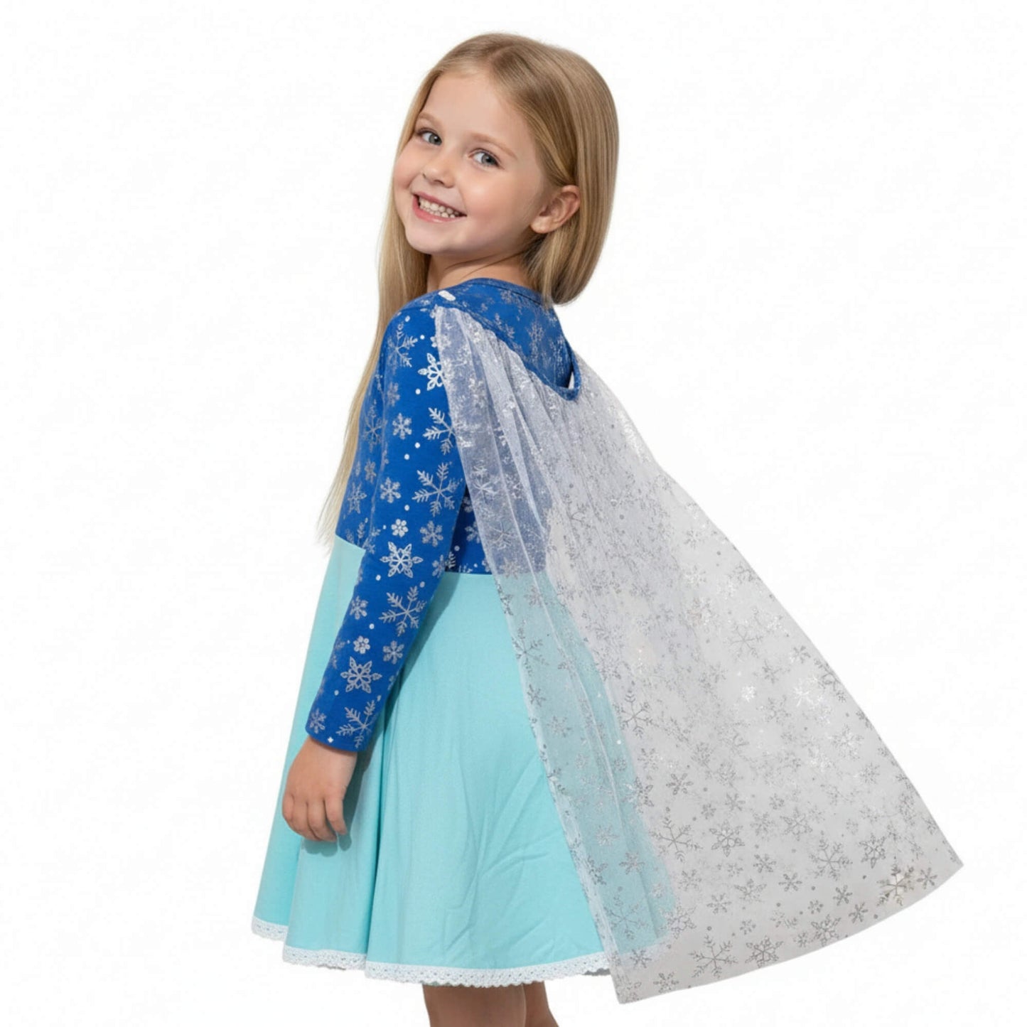 Frozen Elsa Inspired Dress for Girls Longsleeves Snowflakes