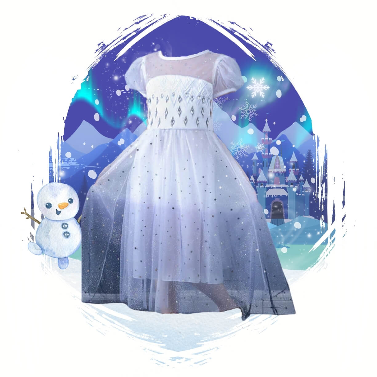 short sleeve elsa dress white with silver glitters and diamond beads