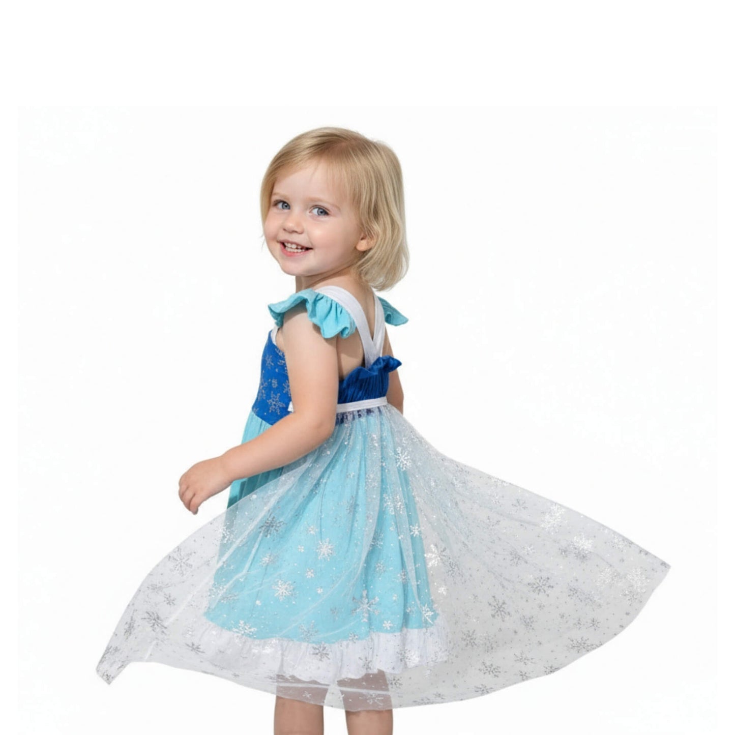 Elsa Princess Dress for Girls Sleeveless Icy with Detachable Cape