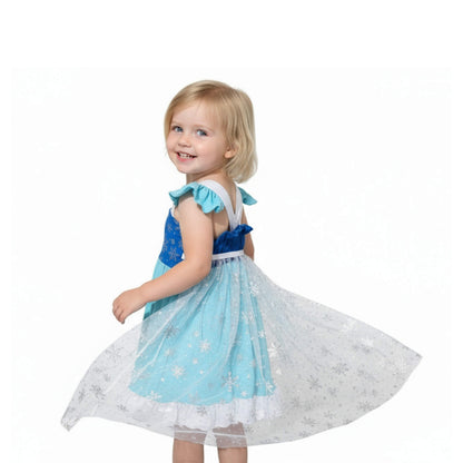 Elsa Princess Dress for Girls Sleeveless Icy with Detachable Cape
