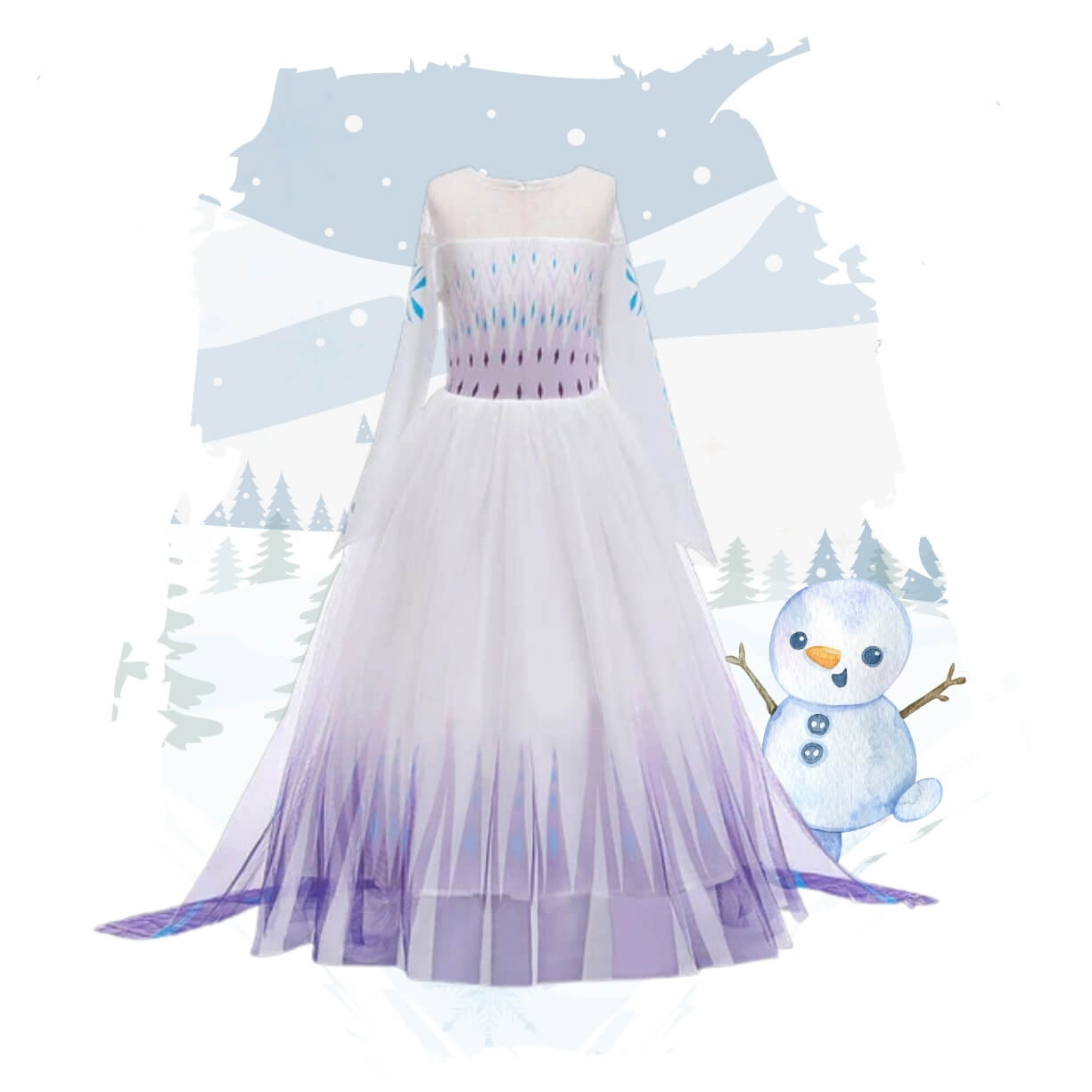 elsa frozen outfit for kids girls and toddlers, white with purple and blue icy design