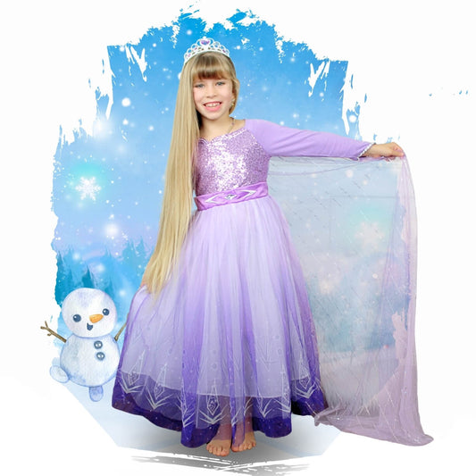 queen elsa purple dress frozen. halloween costume for kids and toddlers