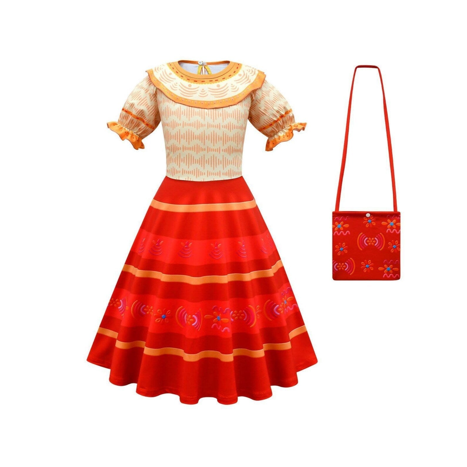 Encanto Dolores Dress and Bag with Inspired Costume Dress-up Set, Headpiece, Earrings, and Necklace