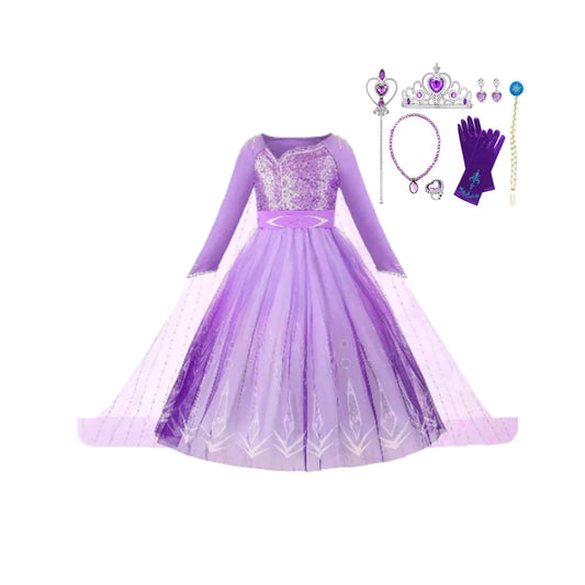 Exquisite Elsa purple dress, Frozen 2 birthday dress + Accessories Full Set