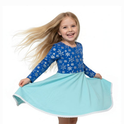 Frozen Elsa Inspired Dress for Girls Longsleeves Snowflakes