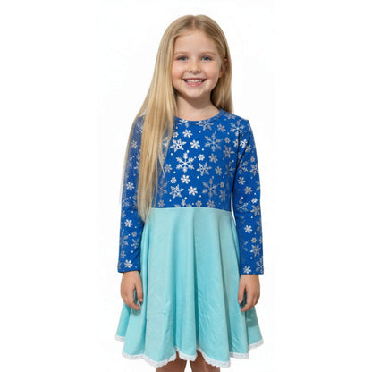 Frozen Elsa Inspired Dress for Girls Longsleeves Snowflakes