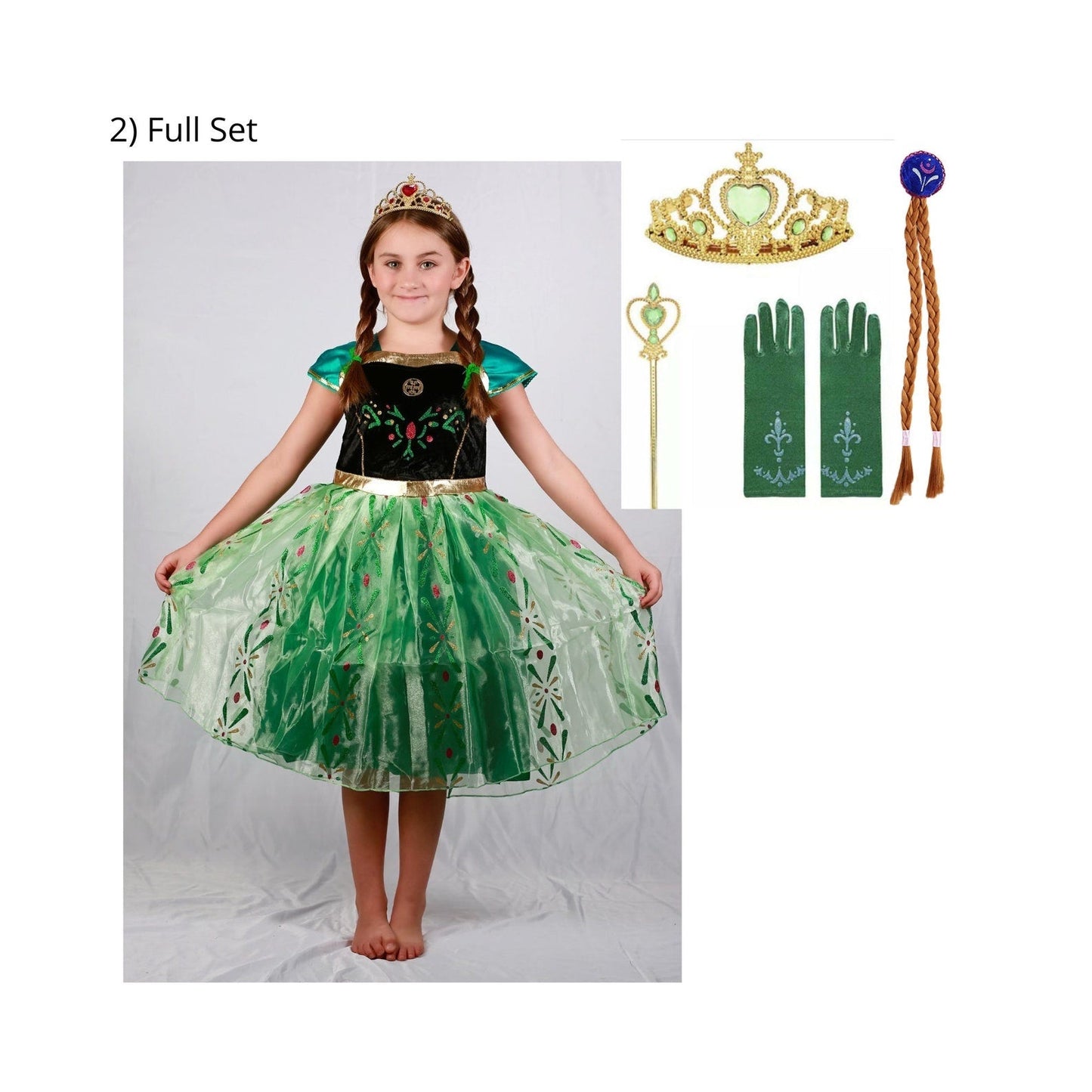 Frozen princess Anna coronation dress, Queen costume plus Accessories Set Full Set