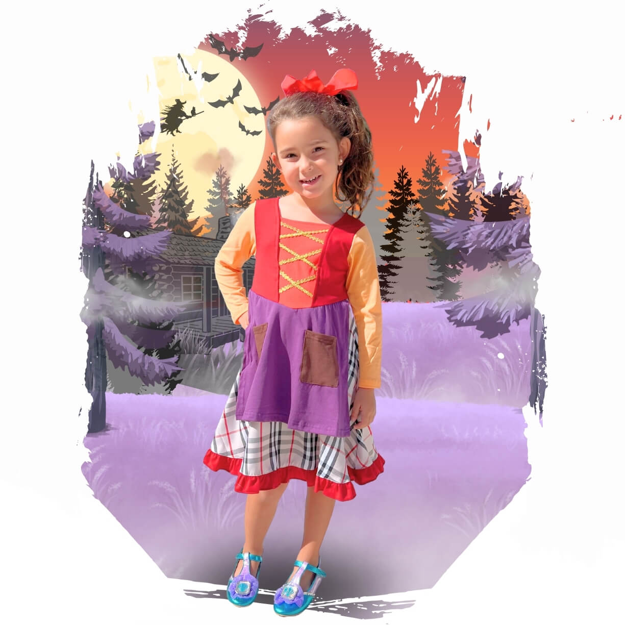 hocus pocus witch dress red and purple checkered dress for halloween costume, disneybounding